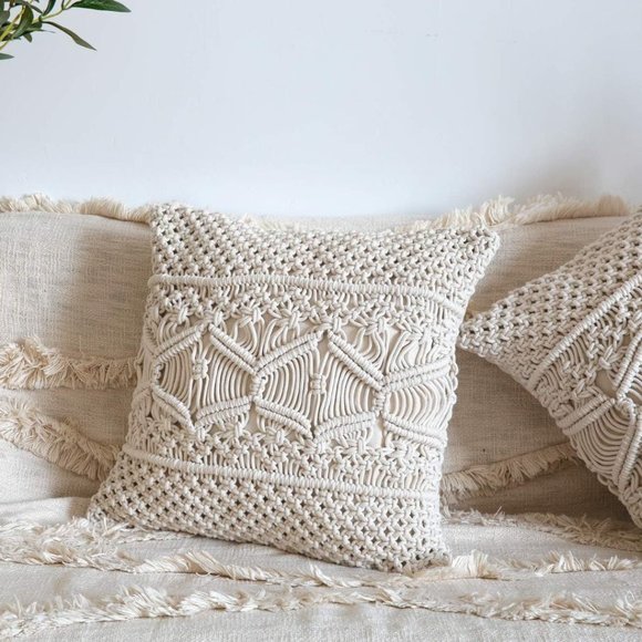 Throw Pillow Cover Macrame Cushion Case (Pillow Inserts Not Included) Set of 2 - Picture 4 of 6